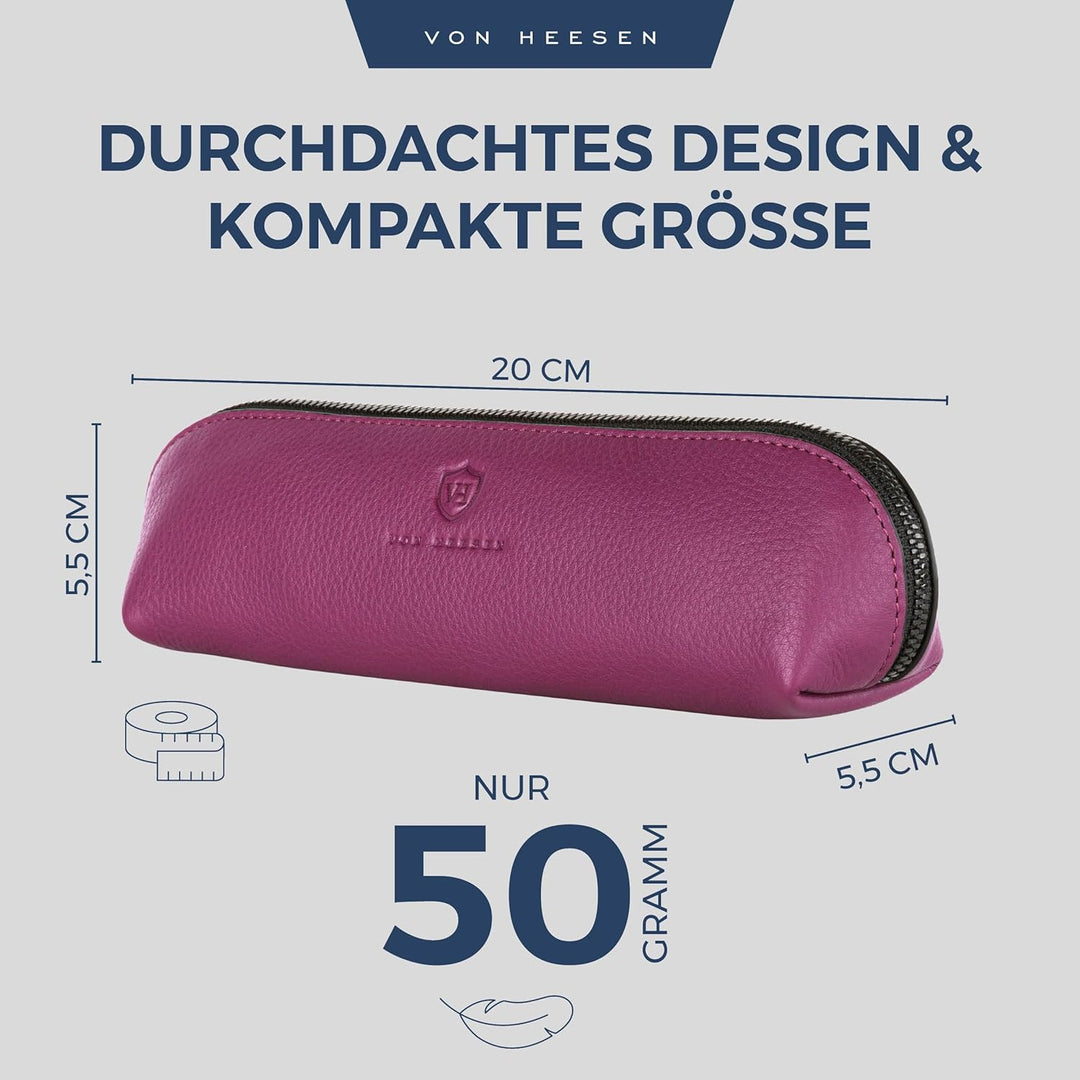 VON HEESEN® Echtleder Federmäppchen Leder Federmappe Etui für Stifte Mäppchen Schule Federtasche Uni