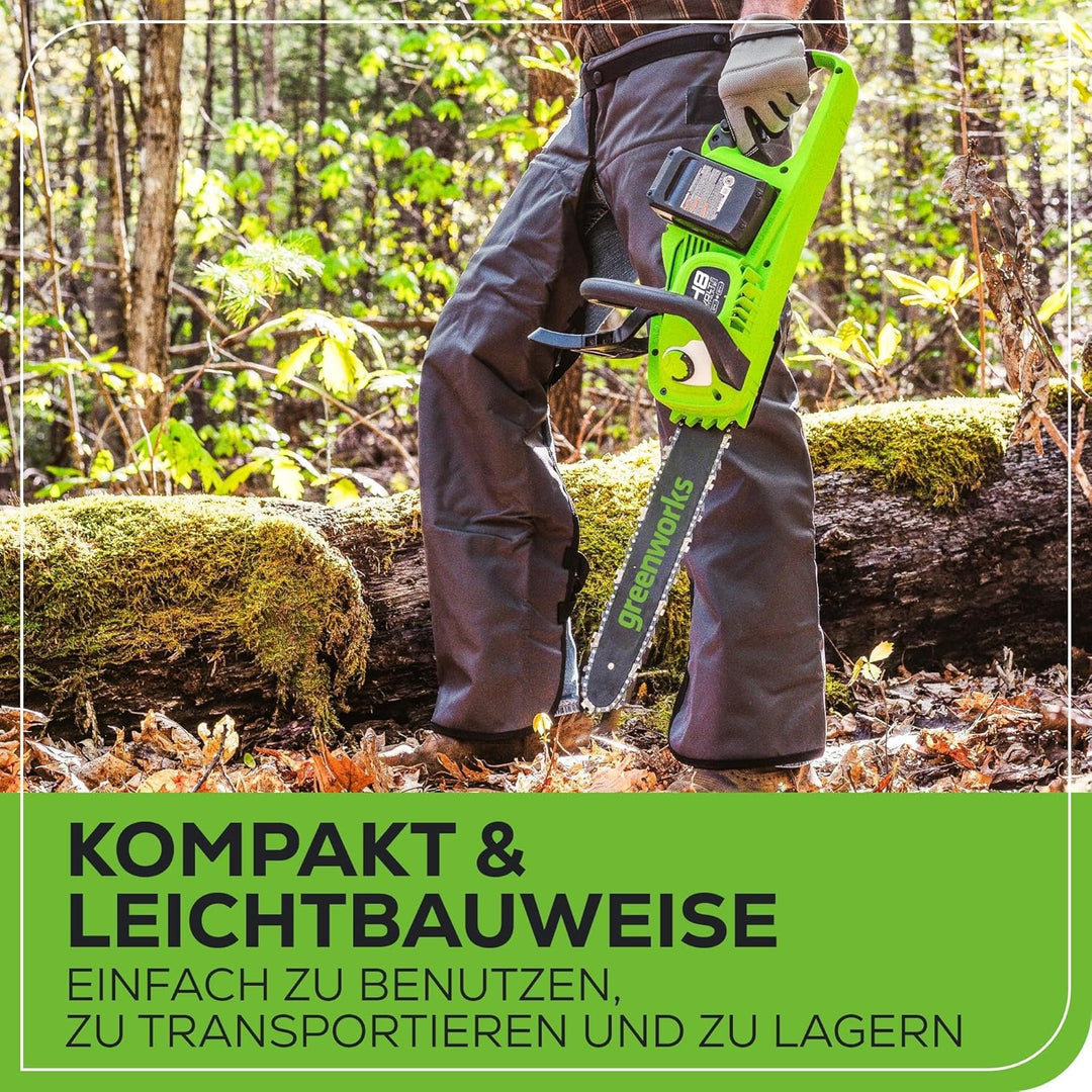 Greenworks 48V(2x24V) Akku Kettensäge mit bürstenlosem Motor, 14-Zoll (35 cm) Klinge, 20 m/s Ketteng