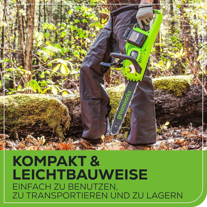 Greenworks 48V(2x24V) Akku Kettensäge mit bürstenlosem Motor, 14-Zoll (35 cm) Klinge, 20 m/s Ketteng