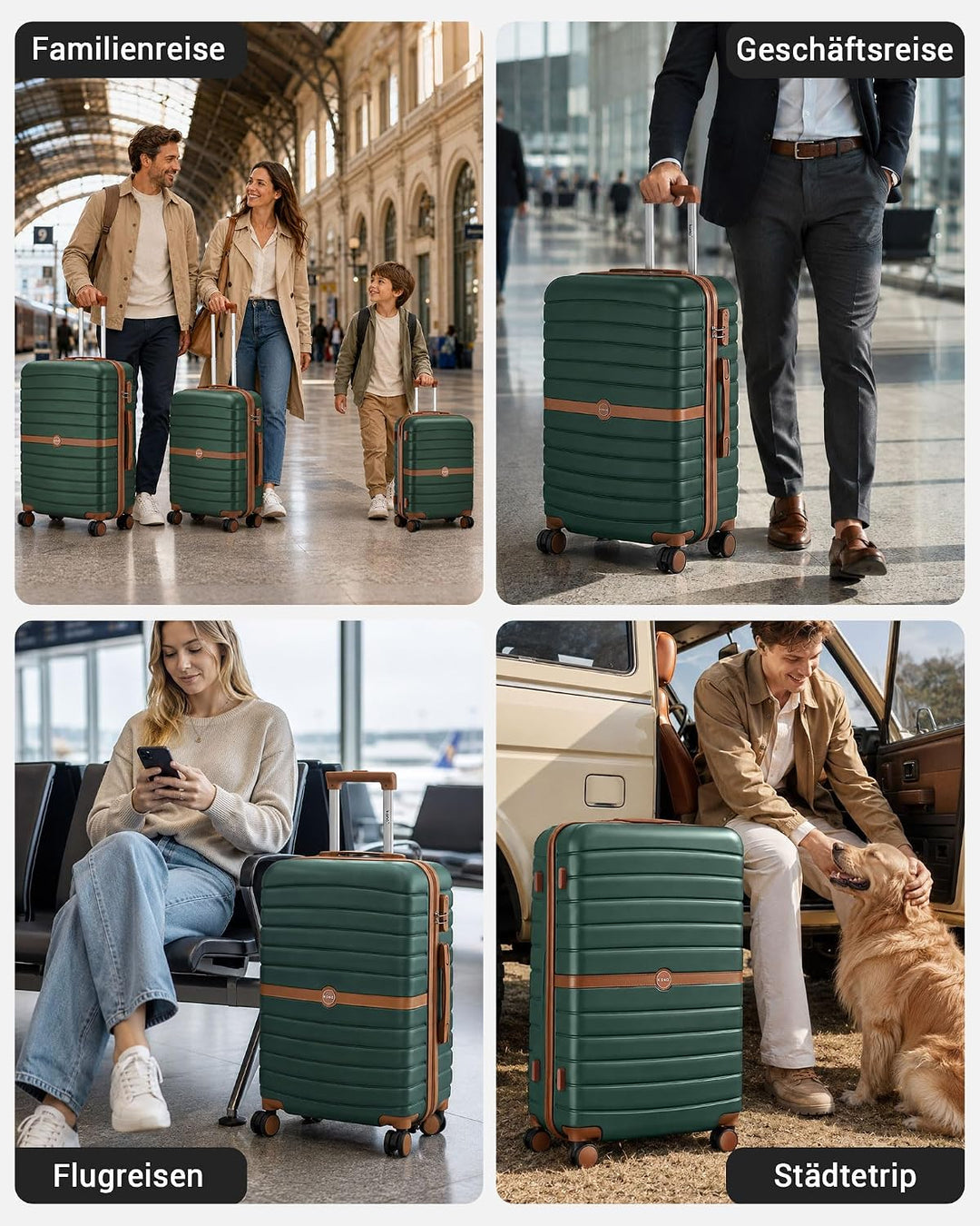 KONO Koffer Reisekoffer Trolley Koffer Gross von ABS+PC Hartschalenkoffer mit Zwillingsrollen und Za