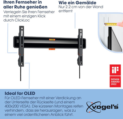 Vogel's TVM 3405SP Flache OLED TV-Wandhalterung für 32-77 Zoll Fernseher, Max. 50 kg, TV Halterung m