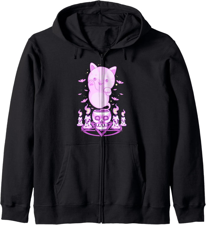 Pastell Goth Geist Katze Boo Halloween Kätzchen Ästhetisch Okkult Kapuzenjacke