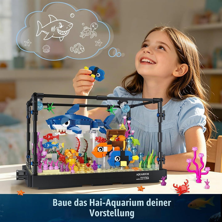 HOGOKIDS Technik Hai Aquarium Bauspielzeug mit Licht für Jungen ab 8 Jahren