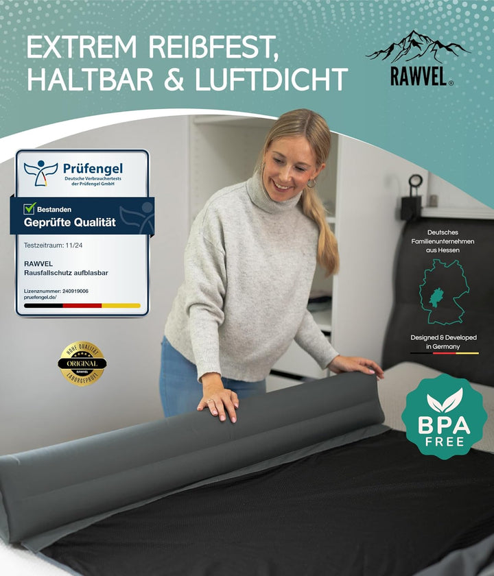 RAWVEL® Rausfallschutz aufblasbar Light - [NEU 2024] - passend für alle Betten Zuhause & auf Reisen