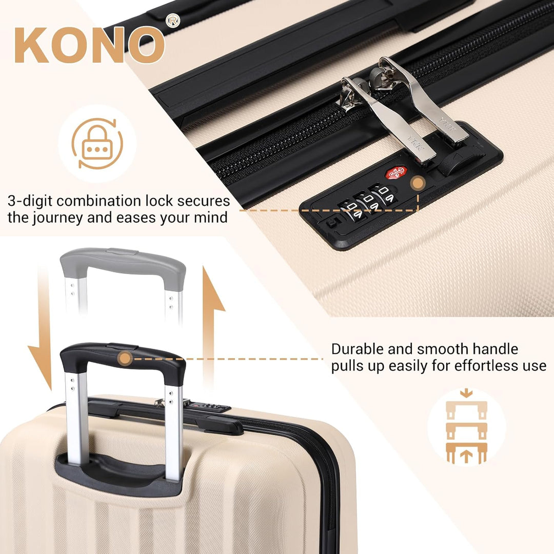 Kono Zwillingsrollen Hartschale ABS Koffer Trolley Reisekoffer Rollkoffer Handgepäck (Beige, M) Beig