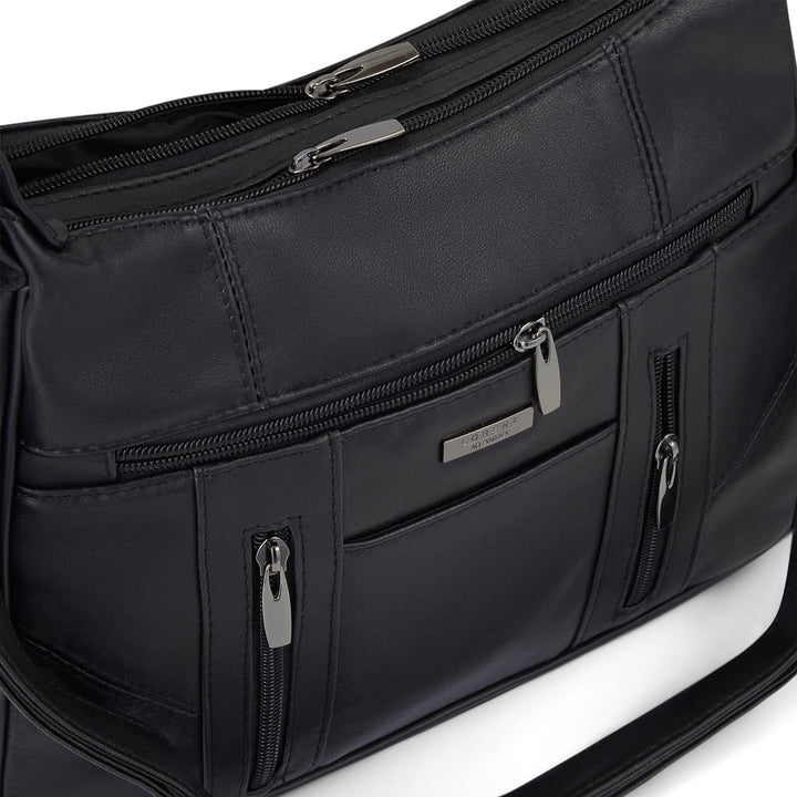 Woodland Leather Damen-Handtasche, Schwarz, echtes weiches Leder, Schwarz , Medium