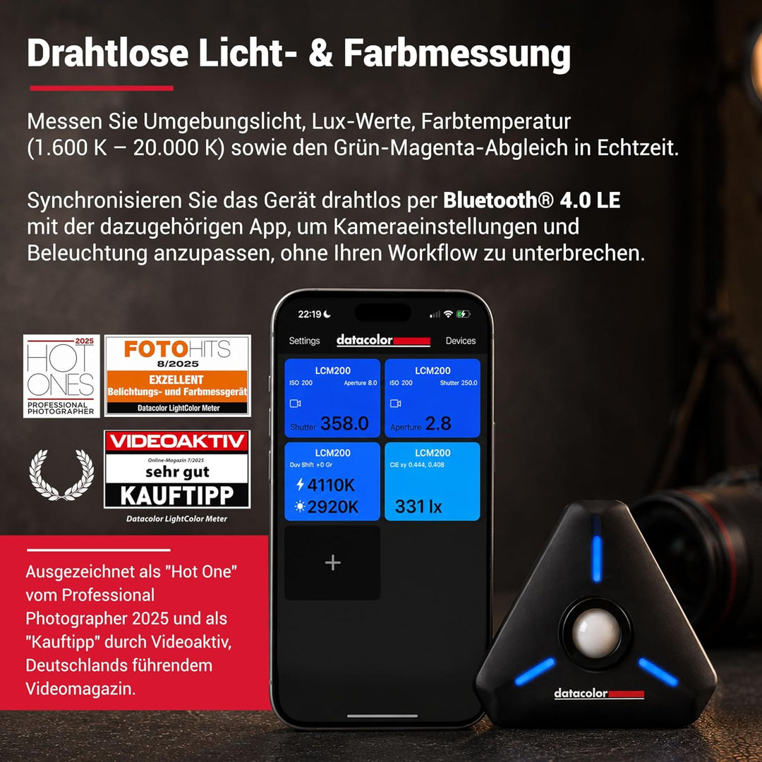 Datacolor LightColor Meter – Bluetooth-fähiges Licht- & Farbtemperaturmessgerät für Fotografie, Vide