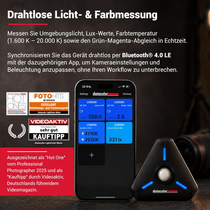 Datacolor LightColor Meter – Bluetooth-fähiges Licht- & Farbtemperaturmessgerät für Fotografie, Vide