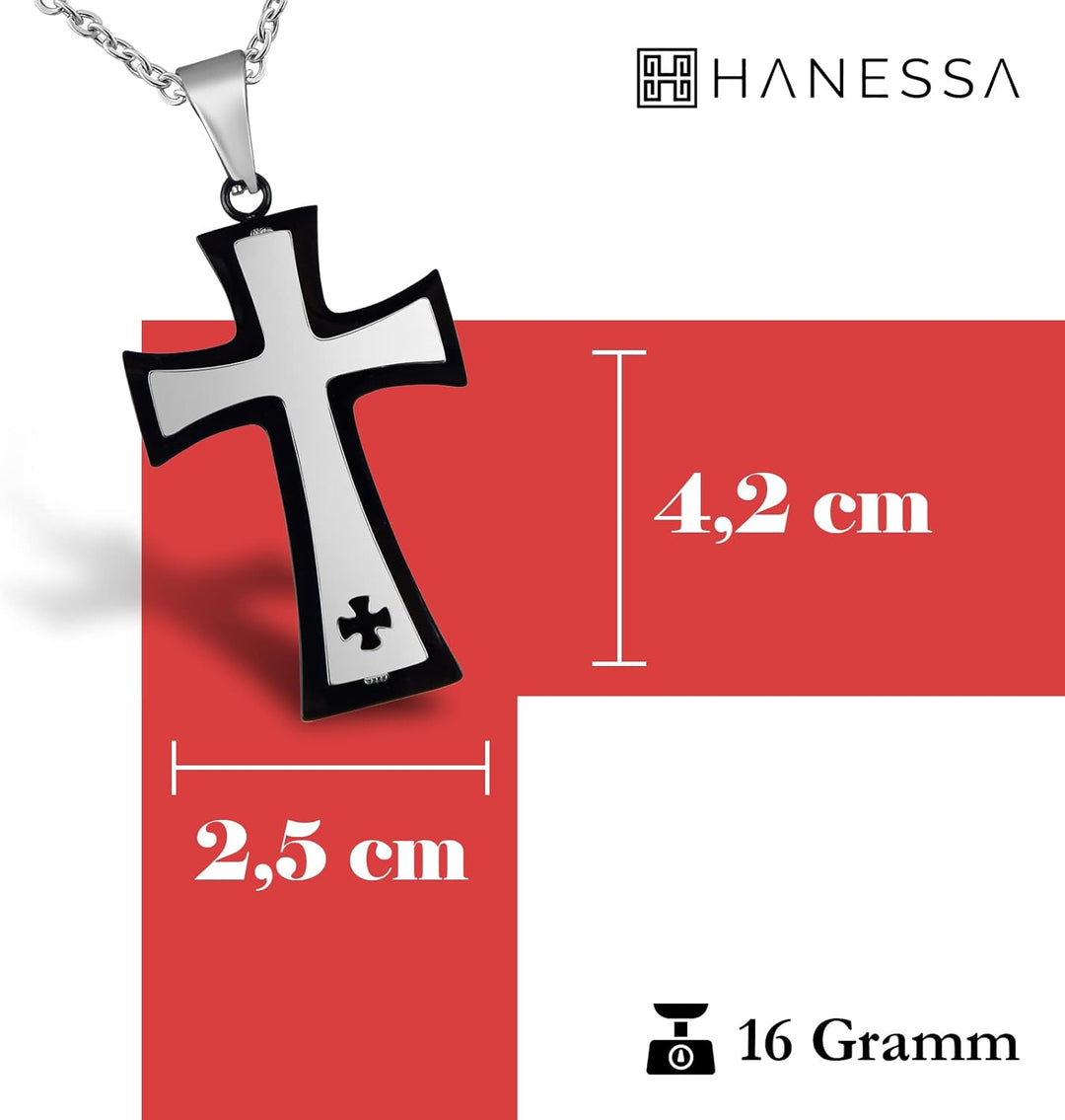 Hanessa Personalisierte Kette mit Gravur Edelstahl 45-60 cm mit Anhänger Kreuz in silber und schwarz