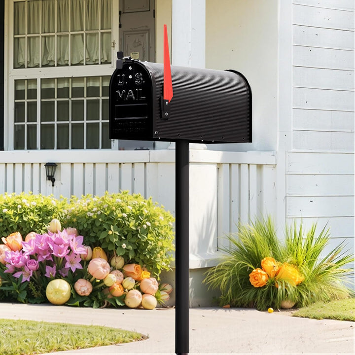 Wiltec US Mailbox schwarz 150 x 513 x 223 mm, amerikanischer Briefkasten mit Fahne, Wandbriefkasten