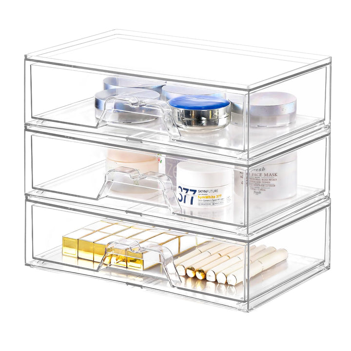 3 Pack Schubladen Organizer Schminktisch Stapelbare Schubladenboxen Klare Acryl Kosmetik Organizer S