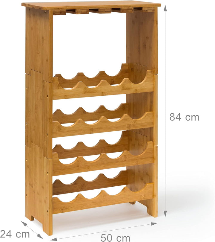 Relaxdays Weinregal aus edlem Bambus H x B x T: ca. 84 x 50 x 24 cm Weinhalter für 16 Flaschen und 1