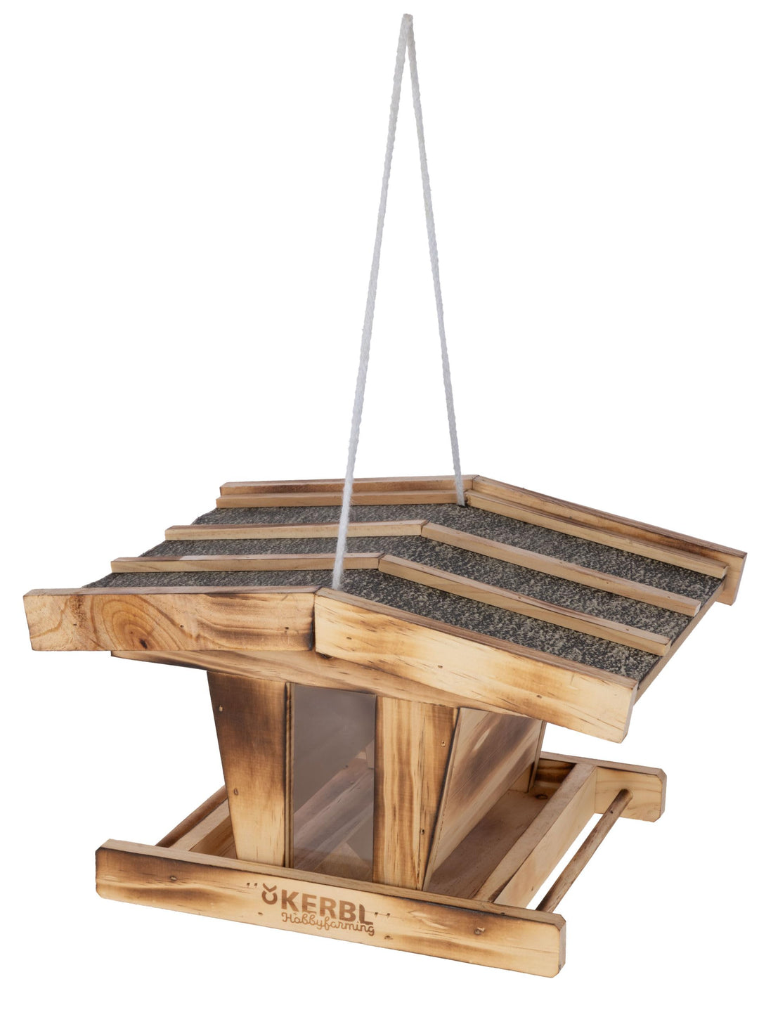 Kerbl Hobbyfarming Vogelfutterhaus, Aus Holz, Mit Glassichtfenster, Wetterfestem Dach, Robuste Korde