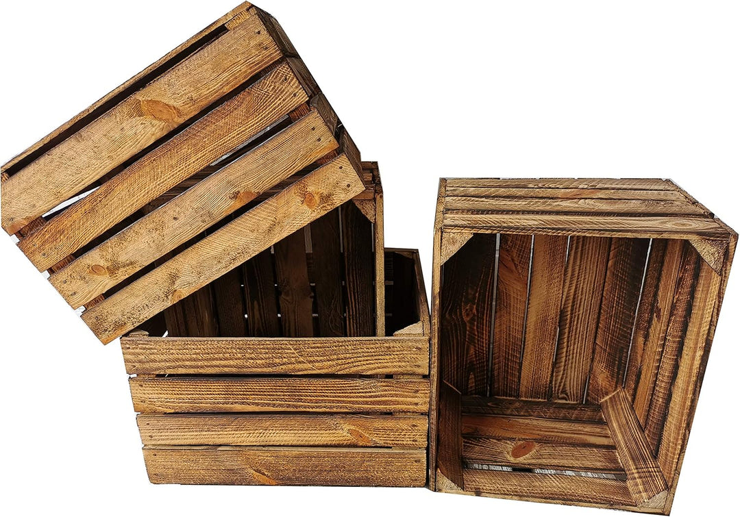 Teramico Alte geflammte Obstkisten / Holzkisten in vielen Variationen -Ideal zum Möbelbau oder zur A