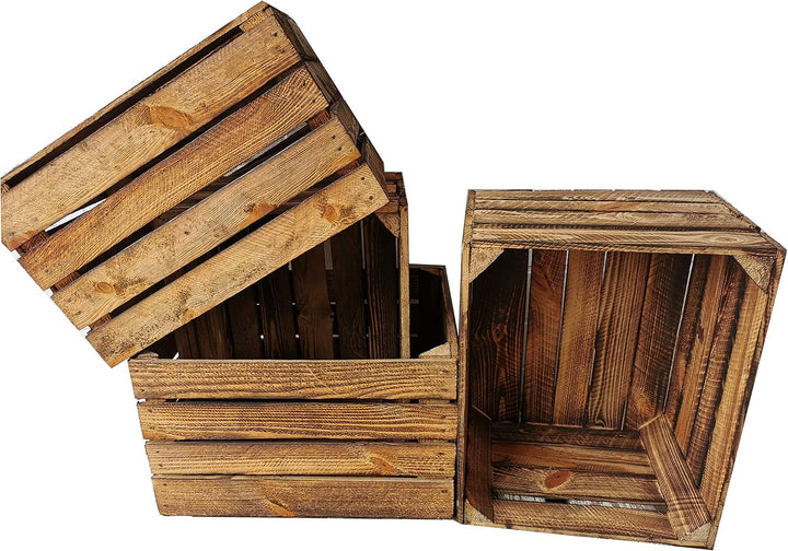 Teramico Alte geflammte Obstkisten / Holzkisten in vielen Variationen -Ideal zum Möbelbau oder zur A