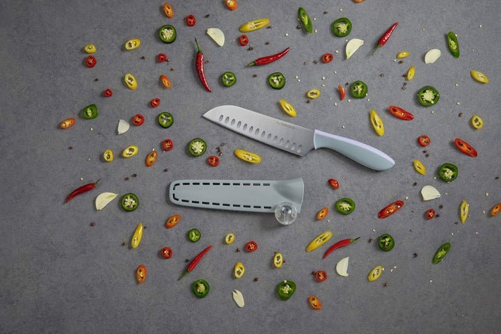 Nirosta Santokumesser EVERSHARP, Küchenmesser Edelstahl mit Soft-Touch Griff, mit nachschärfendem Kl