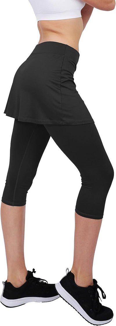 Westkun Damen Leggings mit Rock Seitenschlitz Tennisrock mit Hose Sport Lauf Fitness Workout Skort C