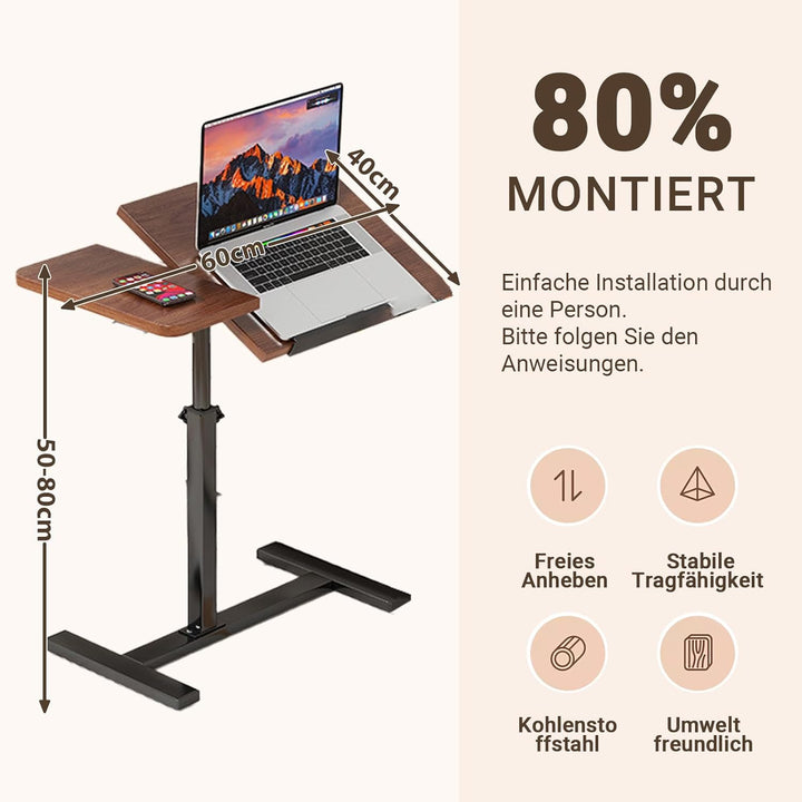 Beistelltisch Klein Couchtisch Holz: Kaffeetisch C Form Höhenverstellbar Sofatisch Rollen Tisch 360°