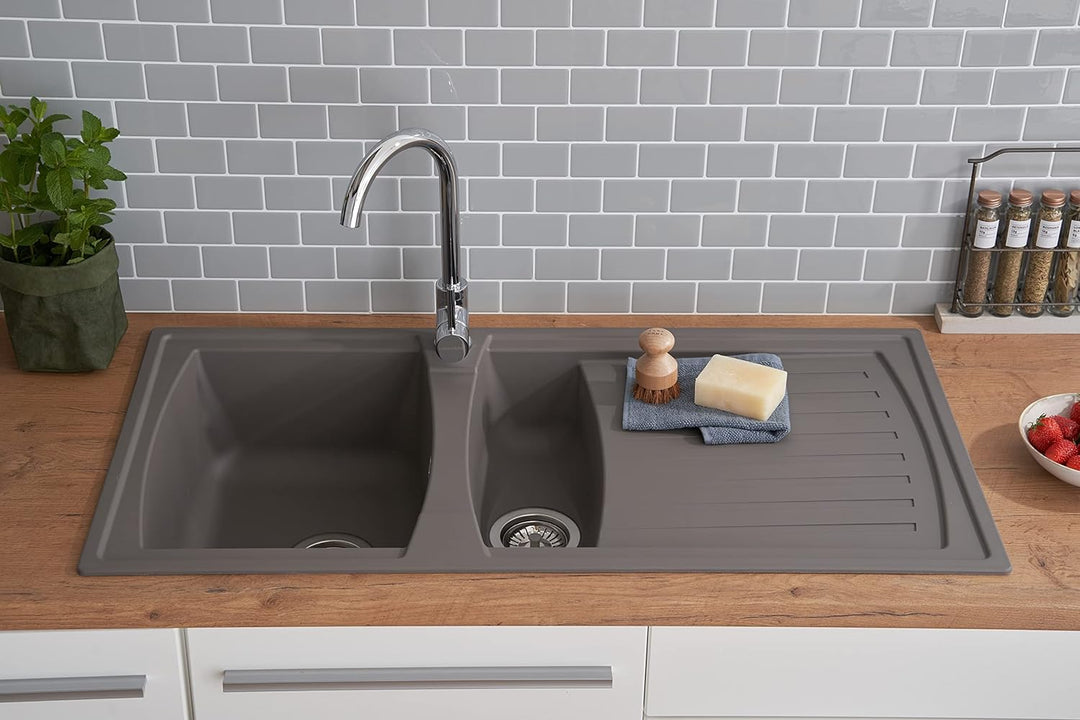 Respekta Boston Mineralitespüle in Betongrau / 1,5 Becken Einbauspüle in 100 x 50 cm/Spülbecken geei