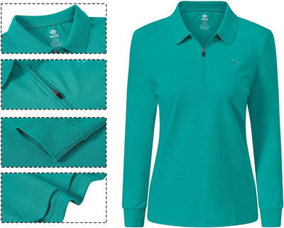 AjezMax Poloshirt Damen Golf Polohemd Langarm Baumwolle Sport Polo Wintershirts mit Reissverschluss