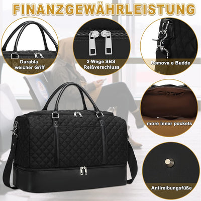 LOIDOU Gross Reisetasche Weekender Bag mit Schuhfach Handgepäck Tasche für Flugzeug Sporttasche Dame