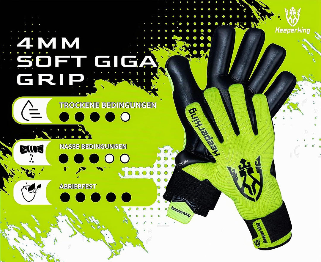 Keeperking Torwarthandschuhe für Erwachsene Fussballhandschuhe Herren Innennaht Profi Premier Grip 4