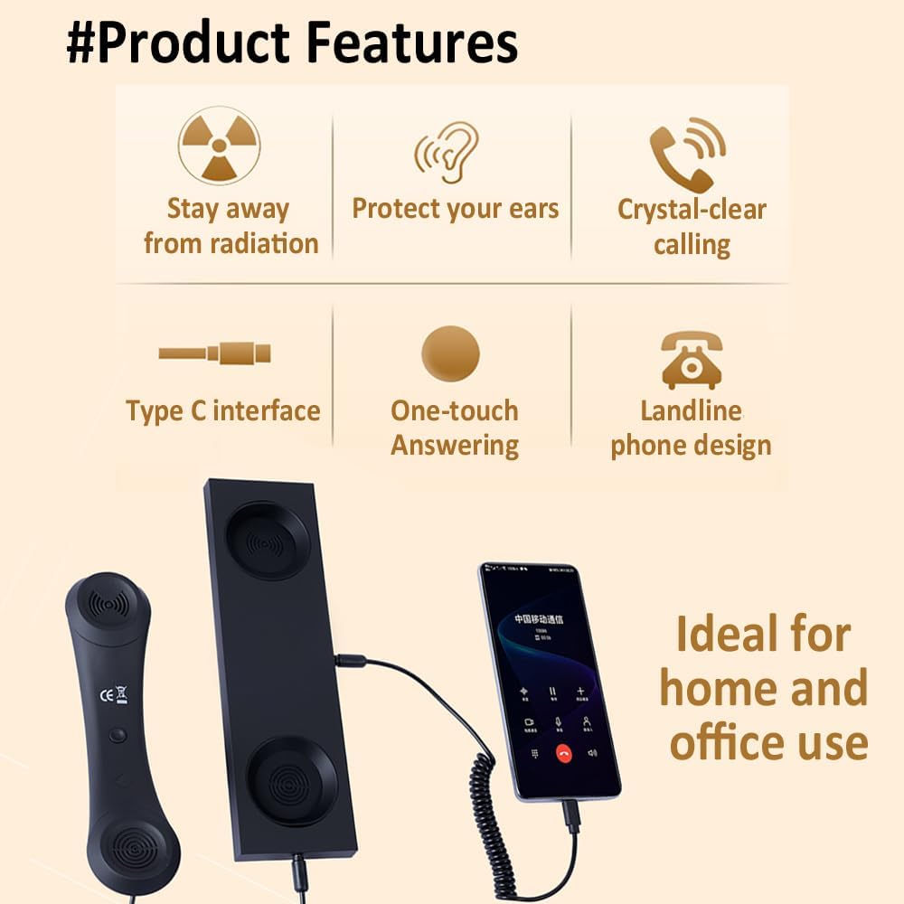 Retro Telefonhörer Empfänger Kopfhörer für Handy, Tablet, Laptop, Headset mit Antwort-Taste und komf