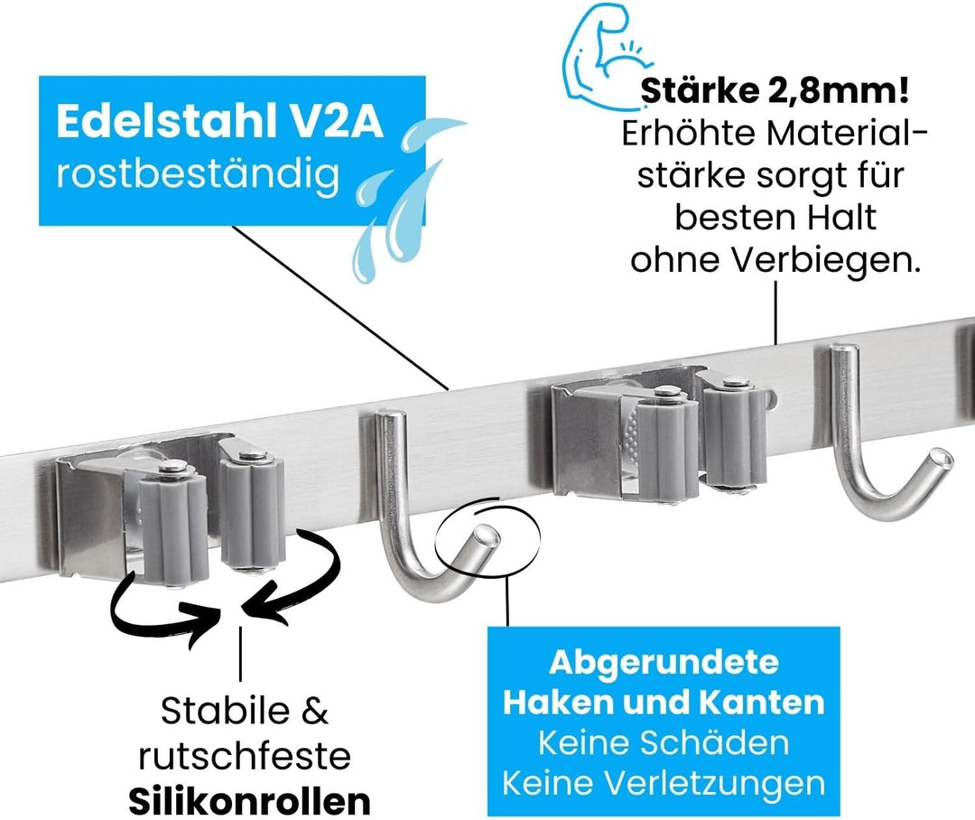 Stahlia Besenhalterung Wand Edelstahl Gerätehalter 3 Haken + 4 Halter gebürstet schraubbar & selbstk