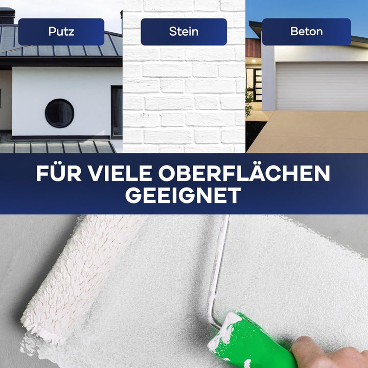 Plid® Silikon Fassadenfarbe Weiss Aussen matt 10L - für Beton, Mauerwerk, Kellerwand, Fassade & Sock