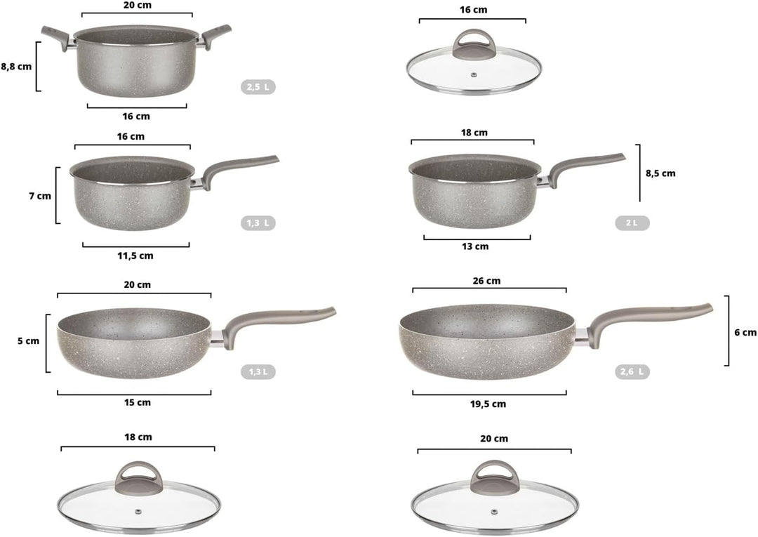 KASANOVA Kochgeschirr-Set für traditionelle Kochfelder, 8-teilig, antihaftbeschichtet, gesundes, sch