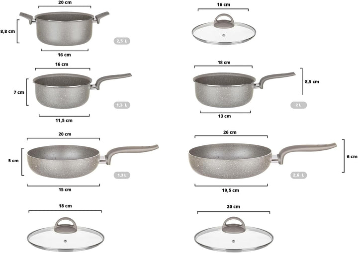 KASANOVA Kochgeschirr-Set für traditionelle Kochfelder, 8-teilig, antihaftbeschichtet, gesundes, sch