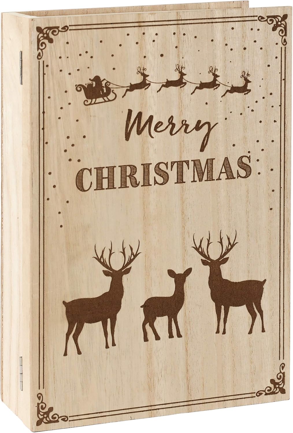 BRUBAKER Adventskalender aus Holz zum Befüllen - Merry Christmas Buch - Wiederverwendbarer DIY Weihn