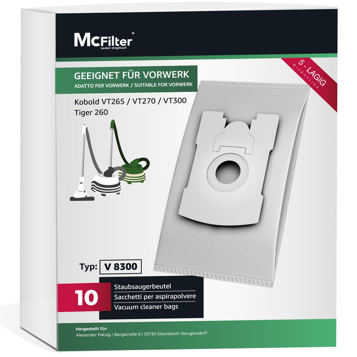 McFilter I 10 Staubsaugerbeutel geeignet für Vorwerk Tiger 260, Vorwerk Kobold VT265 VT270 VT300 - V