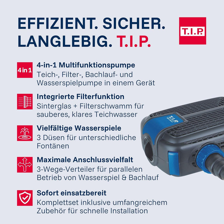 T.I.P. Multifunktions-Teichpumpe Wasserspiel Filter Bachlauf Springbrunnen WPF 3500 S (bis 3.500l/h