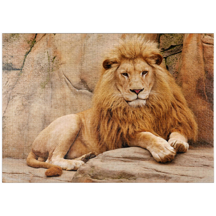 EIN Löwe entspannt auf einem Stein - Premium 1000 Teile Puzzle - MyPuzzle Sonderkollektion von Puzzl