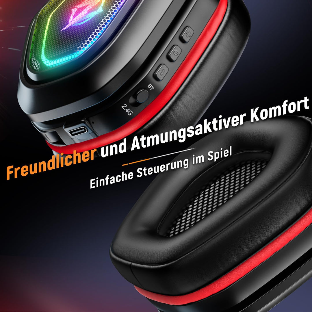 Ozeino Wireless Gaming Headset für Ps5/Ps4/Switch, 2.4GHz Gaming Kopfhörer mit Noise Cancelling Mic