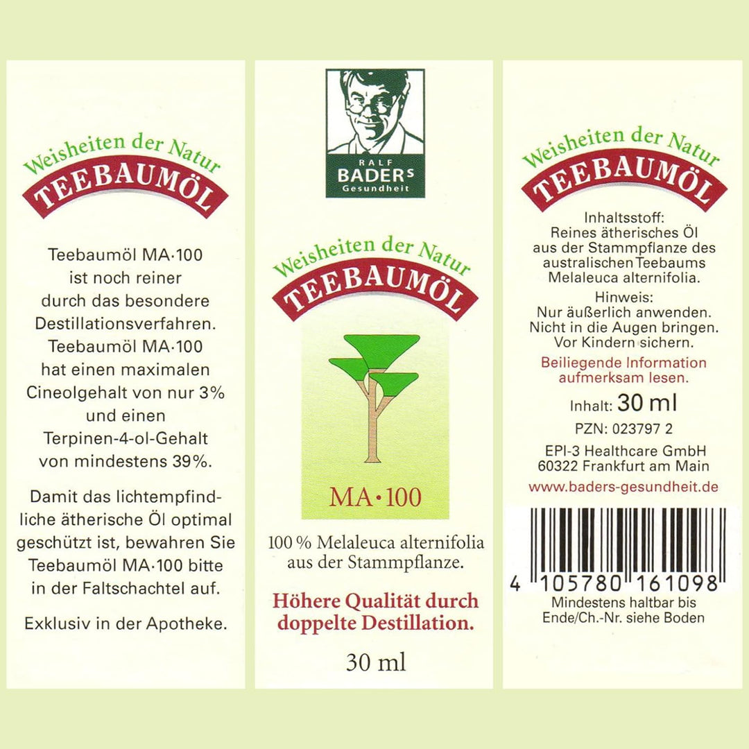 BADERs Teebaumöl. Der Klassiker aus der Apotheke. Doppelt destilliert. Desinfizierend. 100% australi