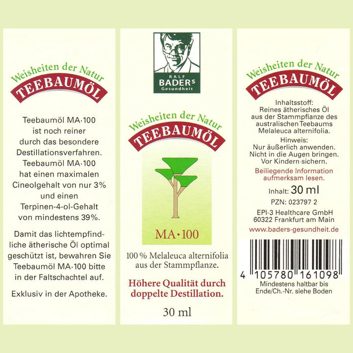 BADERs Teebaumöl. Der Klassiker aus der Apotheke. Doppelt destilliert. Desinfizierend. 100% australi