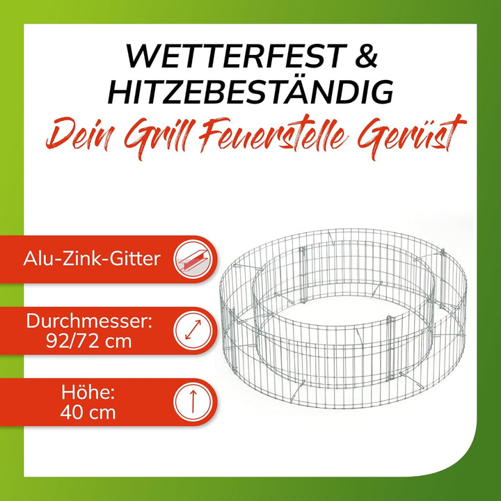 bellissa – Gabionen-Feuerstelle Gerüst Steckset - Gabionengerüst zum Befüllen für offene Grillstelle