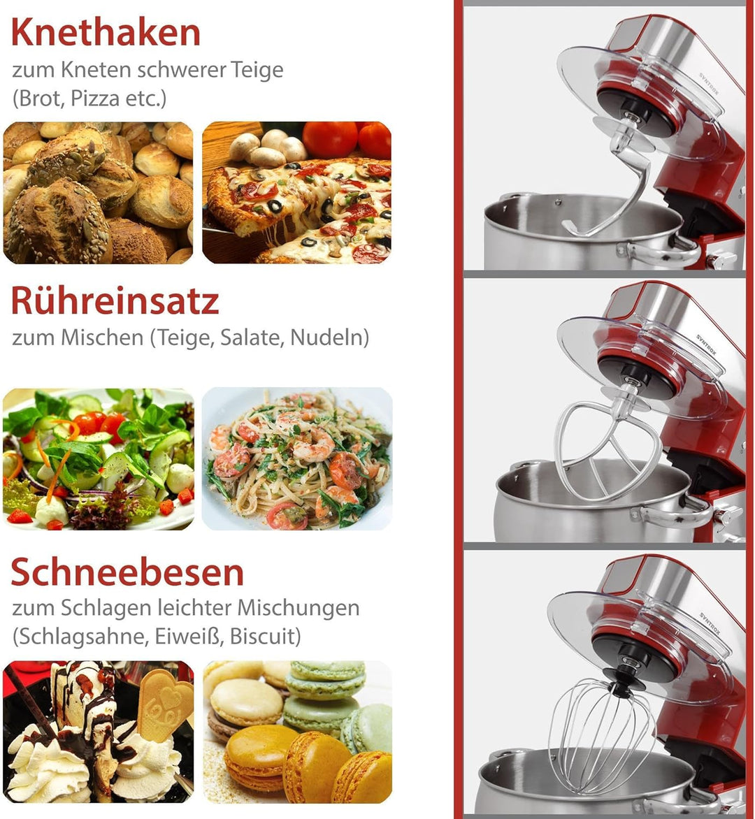 Syntrox Germany Lyon Edelstahl 10 Liter Küchenmaschine & Fleischwolf - Rot, Rot