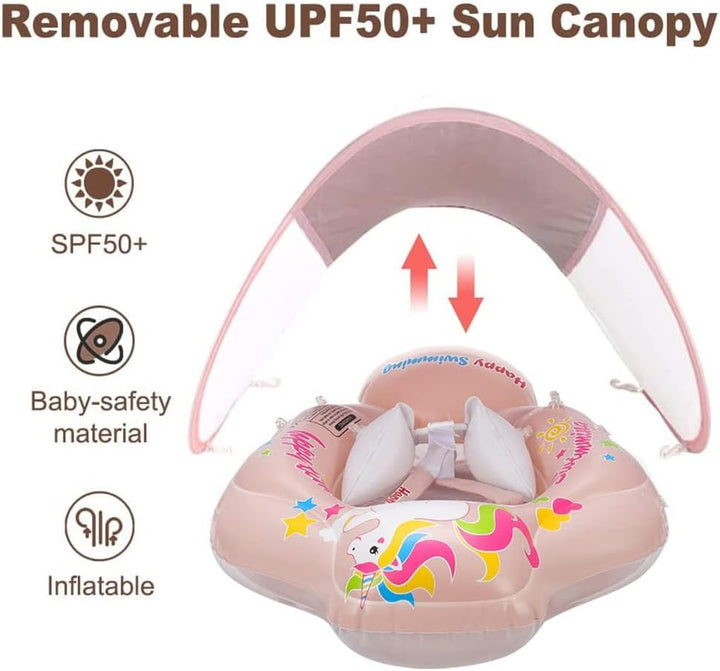 Baby Schwimmring mit Sonnendach Abnehmbaren,Schwimmring mit Sonnenschutz Verstellbare,Aufblasbarer S
