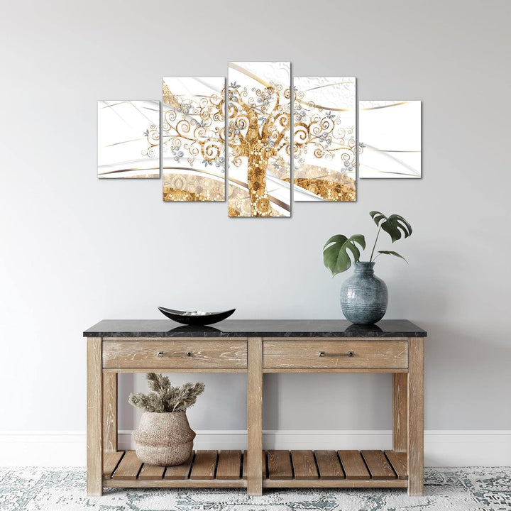 Runa Art Wandbilder Klimt Baum des Lebens 5 Teilig Bild auf Vlies Leinwand Deko Wohnzimmer Schlafzim