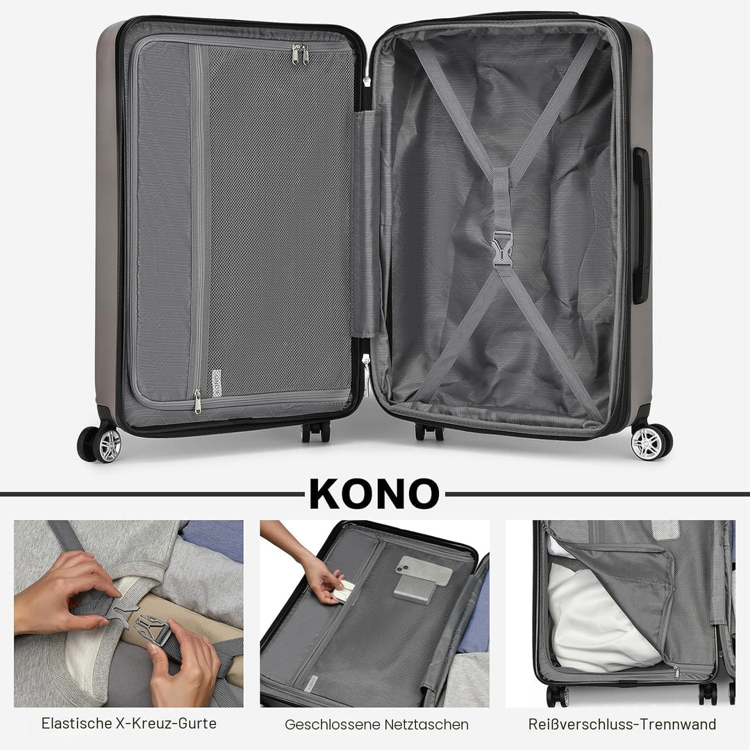 KONO Koffer Trolley Kofferset 3 Teilig Erweiterbarer Leichte Hartschalenkoffer aus ABS+PC Reisekoffe