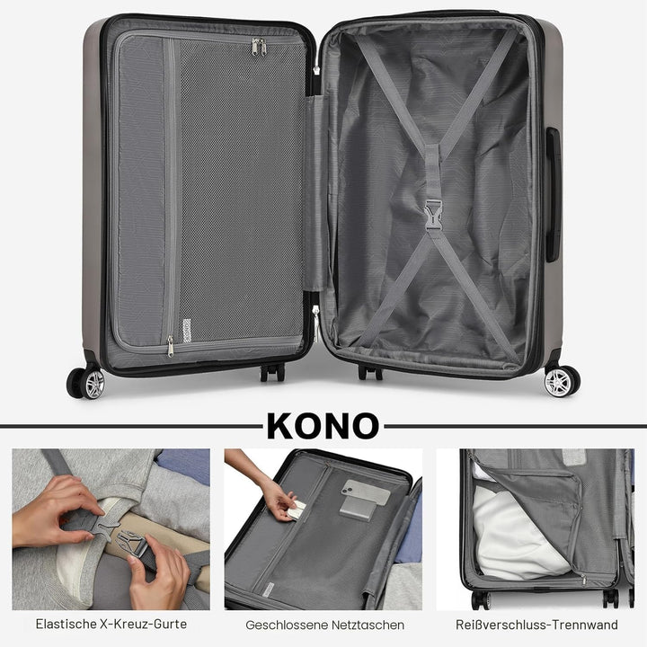 KONO Koffer Trolley Kofferset 3 Teilig Erweiterbarer Leichte Hartschalenkoffer aus ABS+PC Reisekoffe