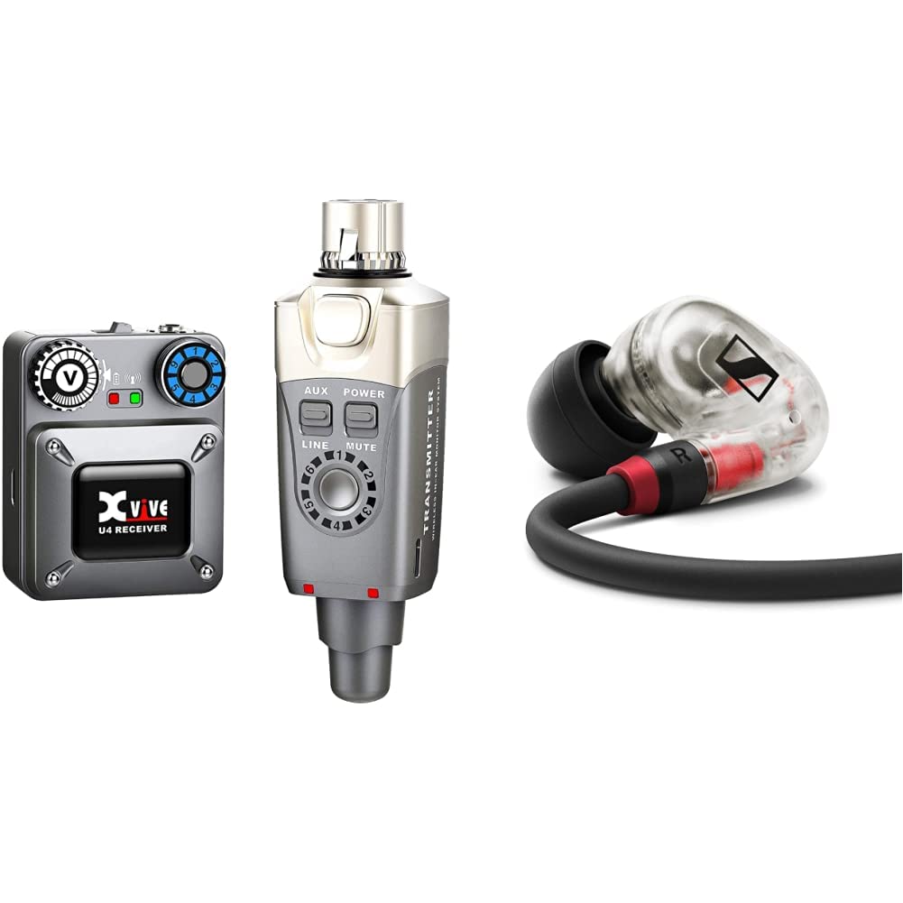 Xvive U4 In-Ear-Monitor, kabelloses digitales Monitorsystem, Schwarz & Sennheiser IE 100 PRO Dynamis
