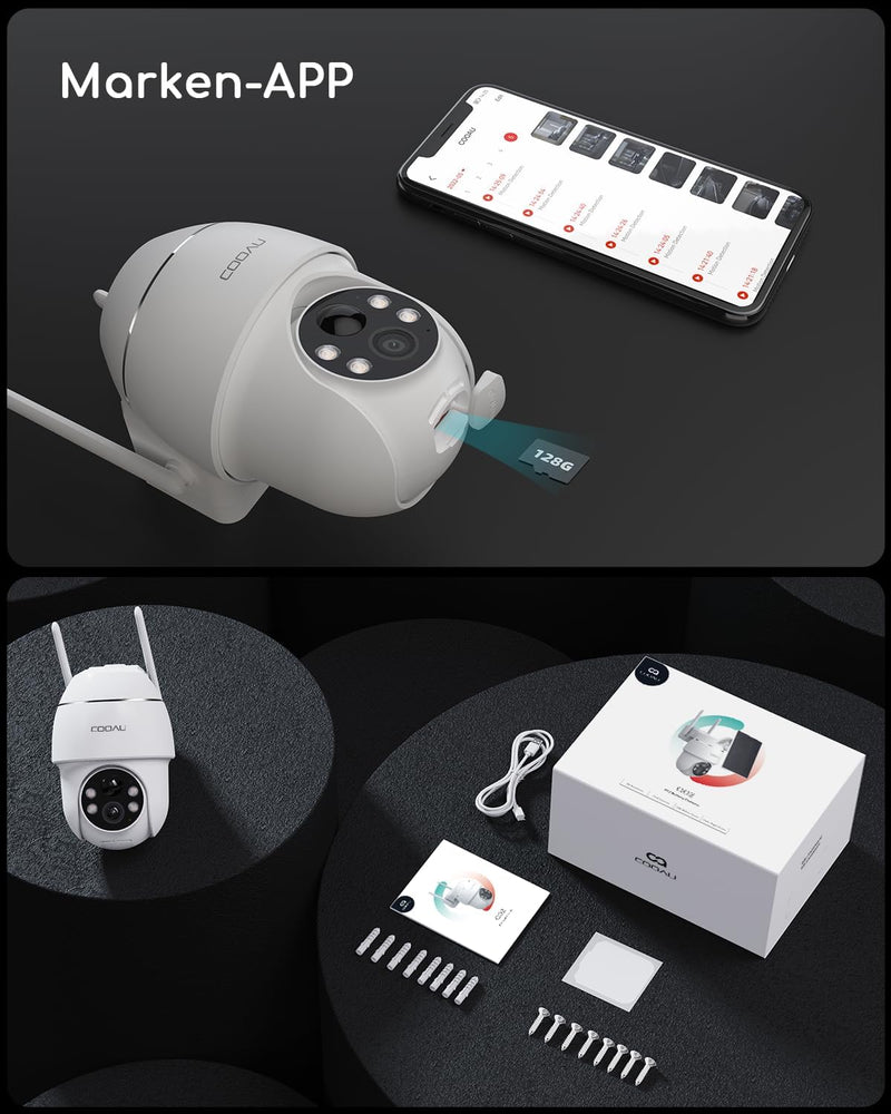 COOAU 2K Überwachungskamera Aussen Akku , 355°/90° Schwenkbar, Kabellose WLAN IP Kamera Outdoor mit