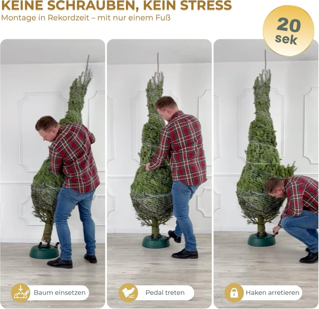 Kamai Stabiler Christbaumständer für Baumhöhe bis 2m, mit Fusspedal und Einseiltechnik, inkl. 2L Was