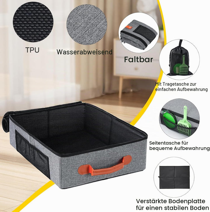 Uross Tragebare Katzentoilette mit Reissverschluss-Deckel + 1*Schaufel + 1*Schale + 1*Kackbeutel, Le