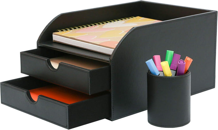 OSCO Faux Leather 2 Tier Sorter with Letter Tray Schwarz, Schwarz