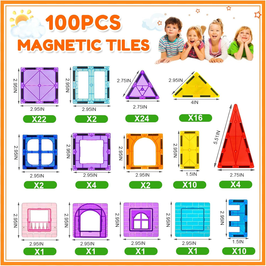 100pcs Magnetische Bausteine Spielzeug ab 3 Jahre Kinder, Magnetbausteine für 4-8 kinder, Montessori